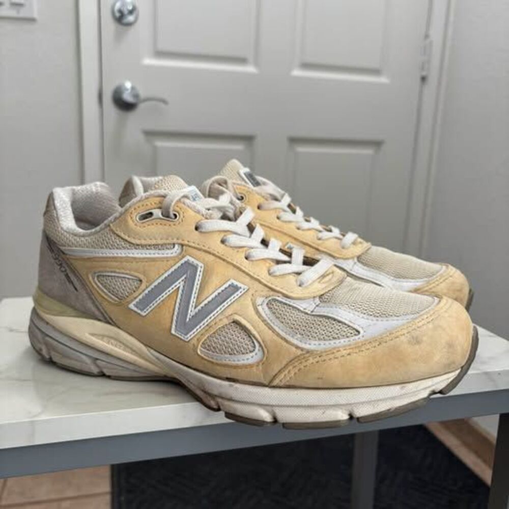 New Balance 990v4 Running Shoes Tan Suede Mesh Sneakers